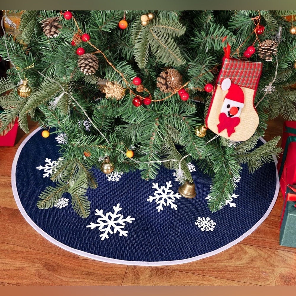 NEW- TWO. 48 BIG inch
Festive Snowflake Tree Skirt - Navy Blue